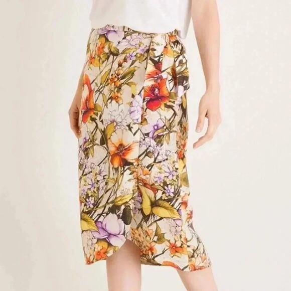Chico's Petite Linen Floral Sarong Faux-Wrap Skirt travel, colorful plus size - Picture 3 of 13